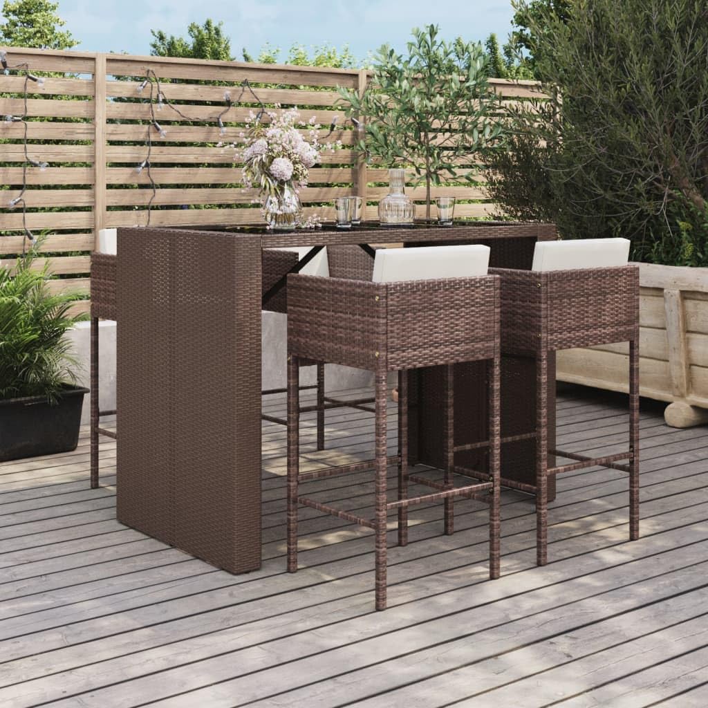 vidaXL Heim & Garten 5-tlg. Gartenbar-Set Rattan Braun mit Kissen