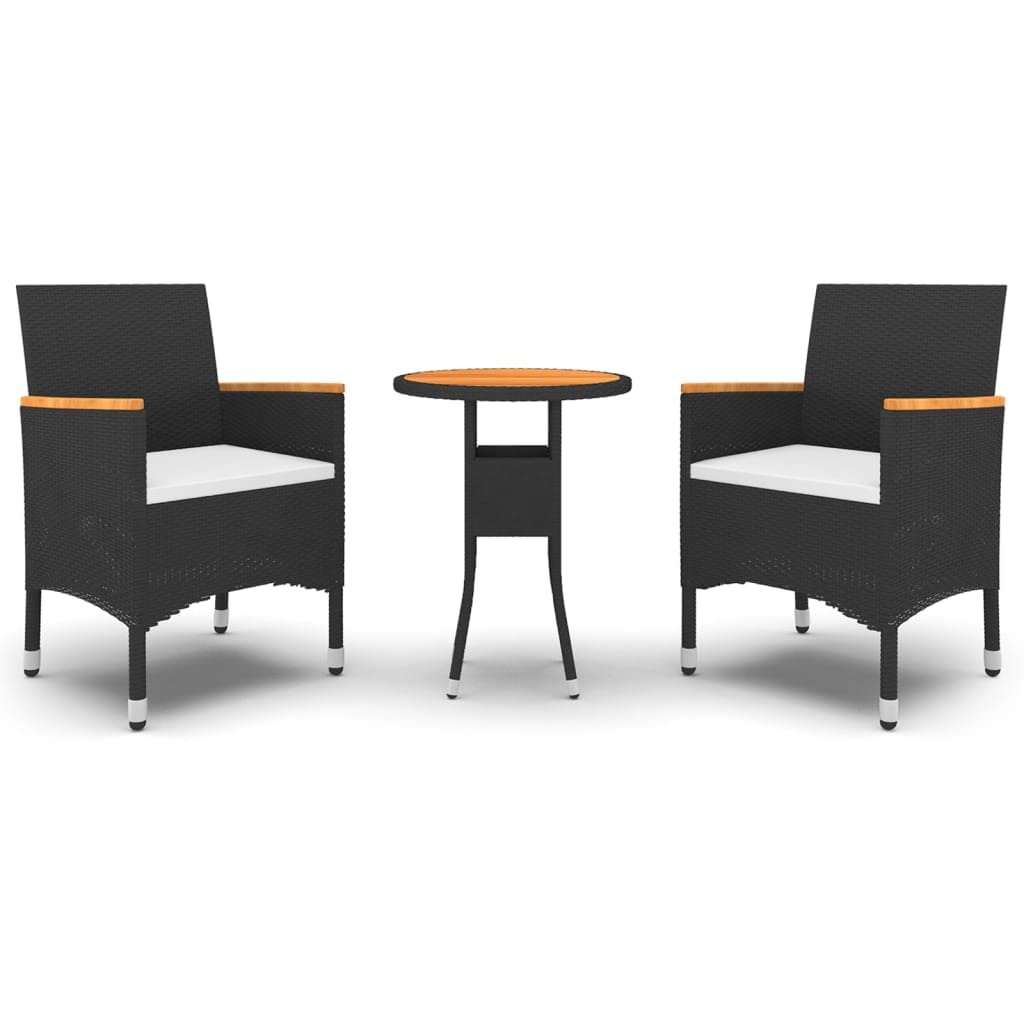 vidaXL Gartenmöbel 3-tlg Sitzgruppe Rattan Schwarz Akazie