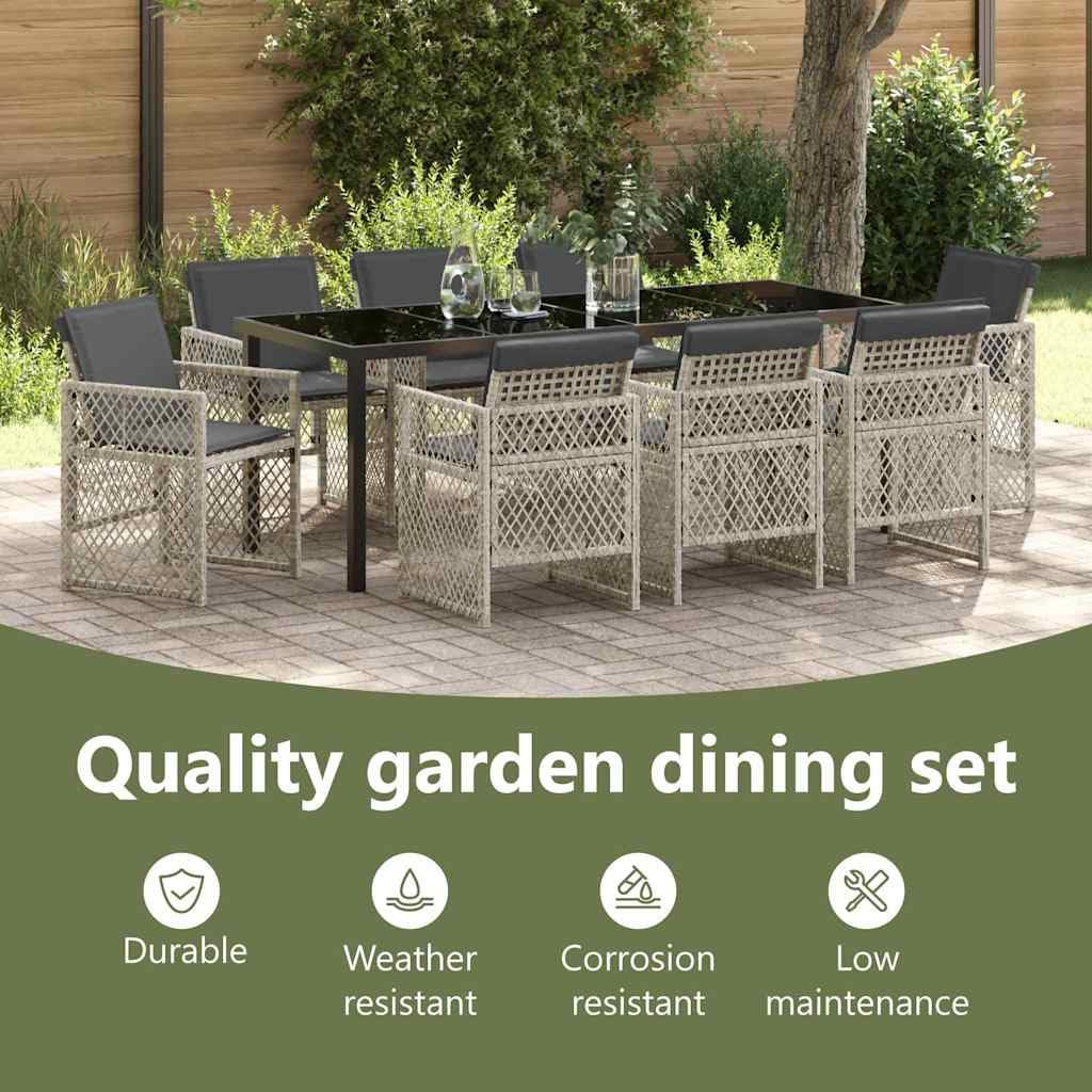 vidaXL Heim & Garten Garten Essgruppe 9-tlg Hellgrau 200 cm