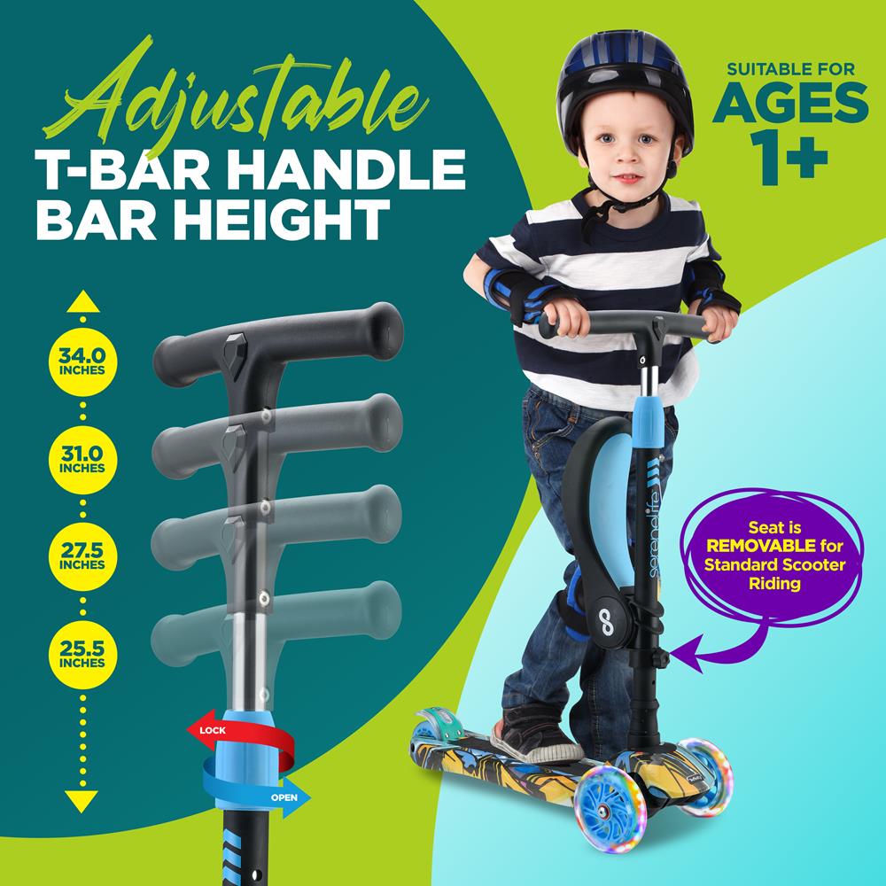 Serenelife Scooters Kinderroller 3-Räder LED Sitz klappbar