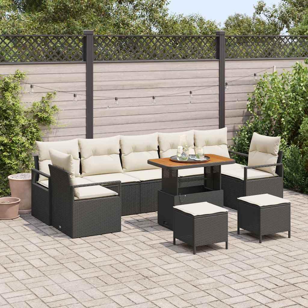 vidaXL Heim & Garten Gartensofa Schwarz-Cremeweiß Poly-Rattan