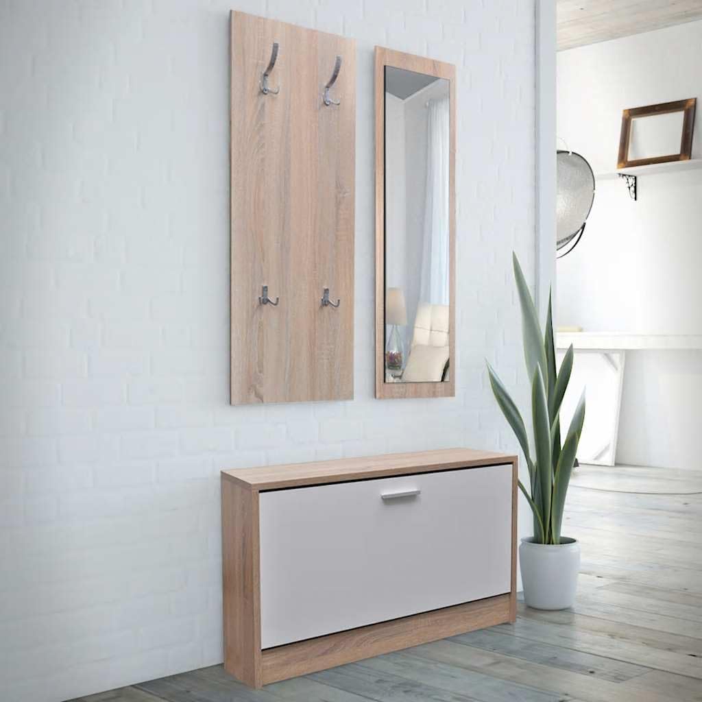 vidaXL Möbel Garderobenset 3-in-1 Eiche Schuhschrank Spiegel