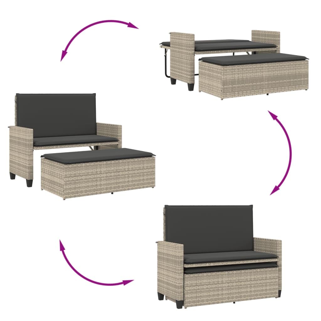 vidaXL Heim & Garten Gartenbank Hellgrau Poly-Rattan Hocker