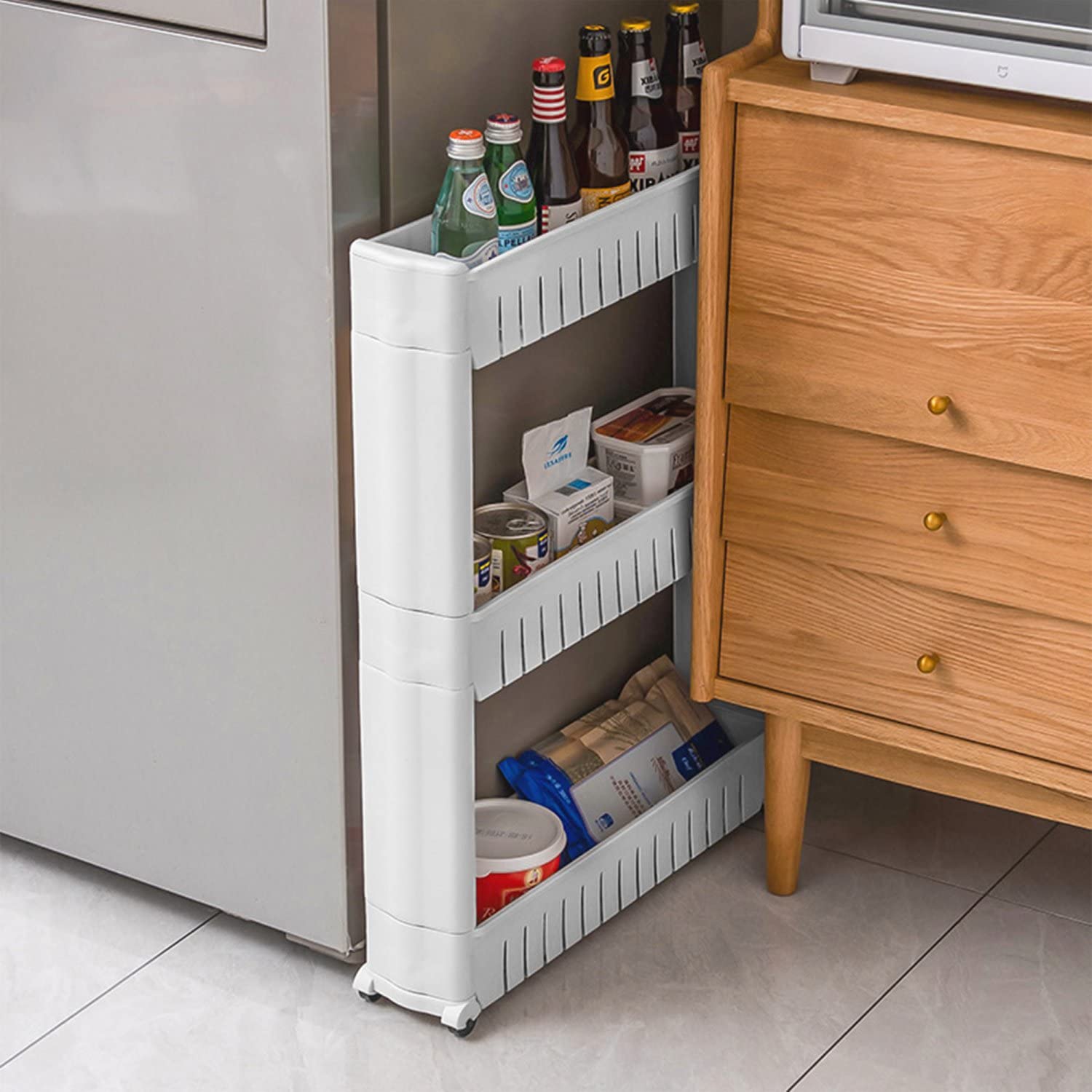 Intirilife Rollwagen Kunststoff weiß 54x12x71cm 3 Ebenen