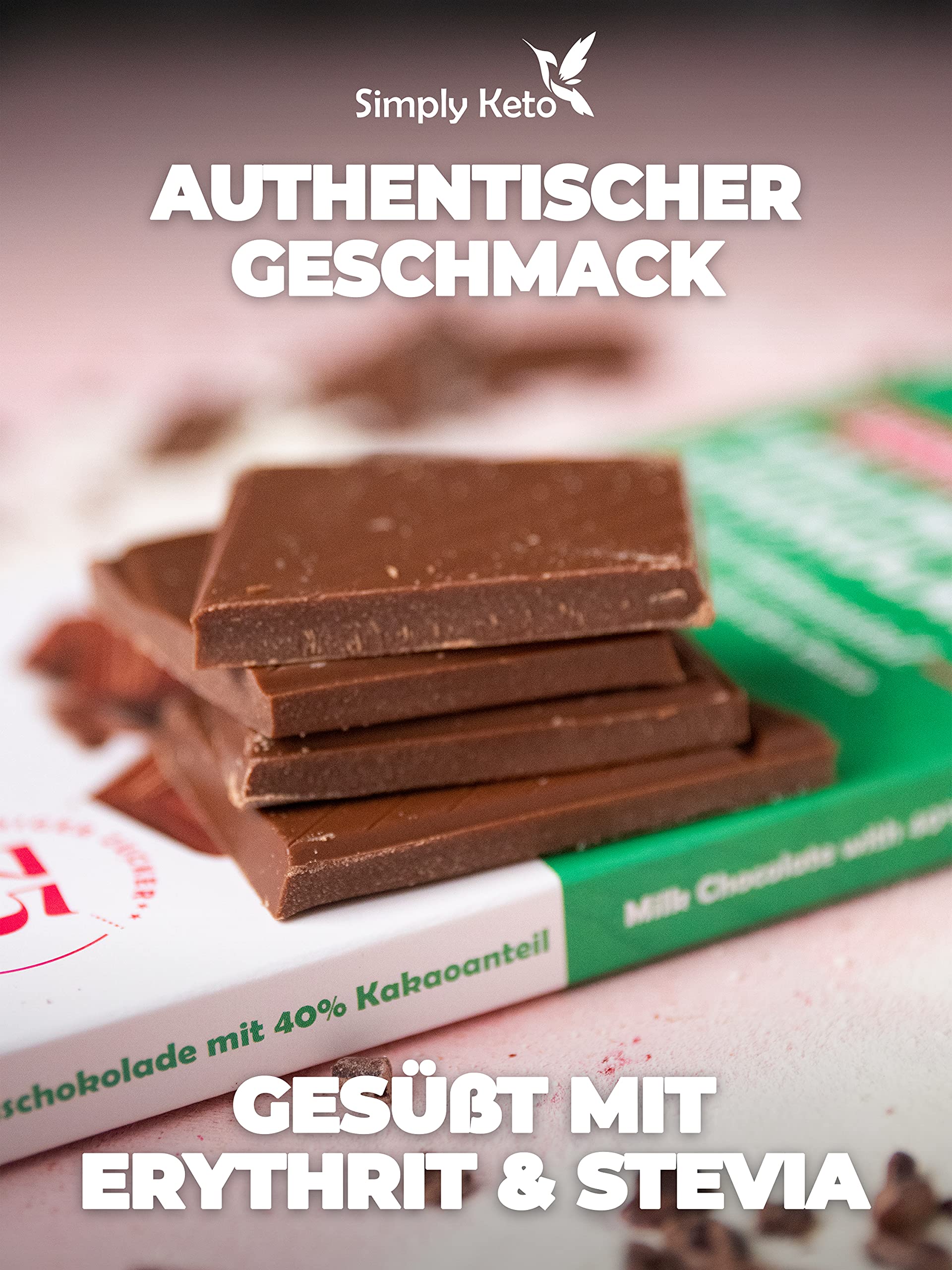 Simply Keto Vollmilch Schokolade 40% Kakao zuckerfrei 1 Stück