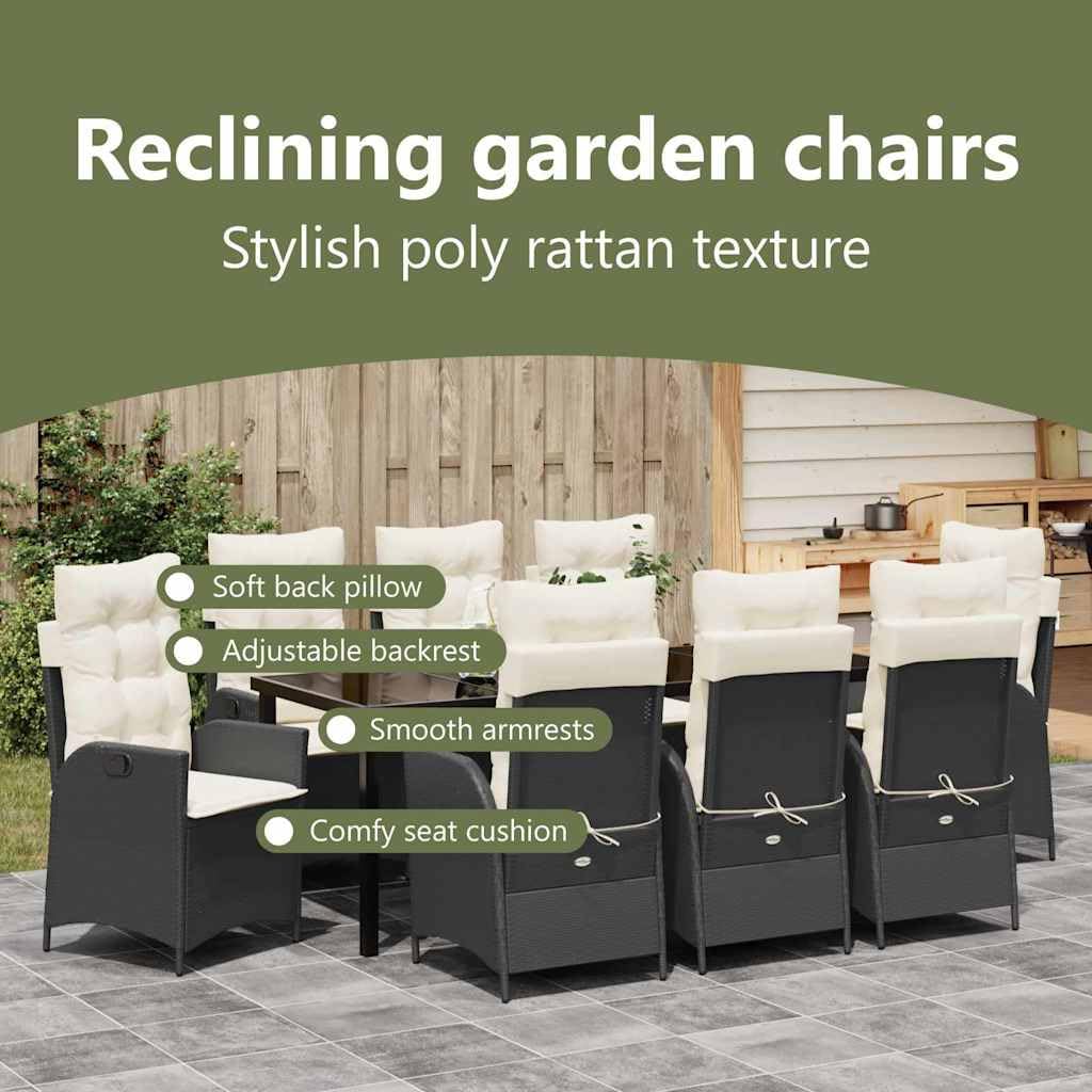 vidaXL Garten Essgruppe Schwarz 9-tlg Poly-Rattan