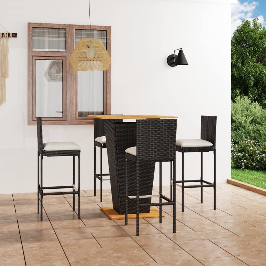vidaXL Heim & Garten 5-tlg. Gartenbar-Set Rattan Schwarz mit Kissen