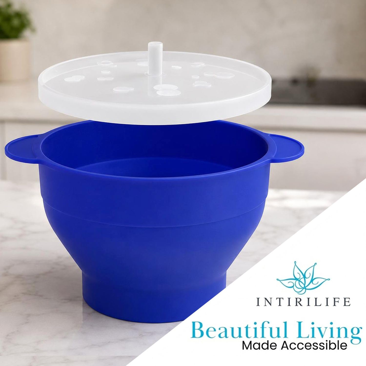 Intirilife Popcorn Maker Silikon Schüssel Blau faltbar ohne Öl