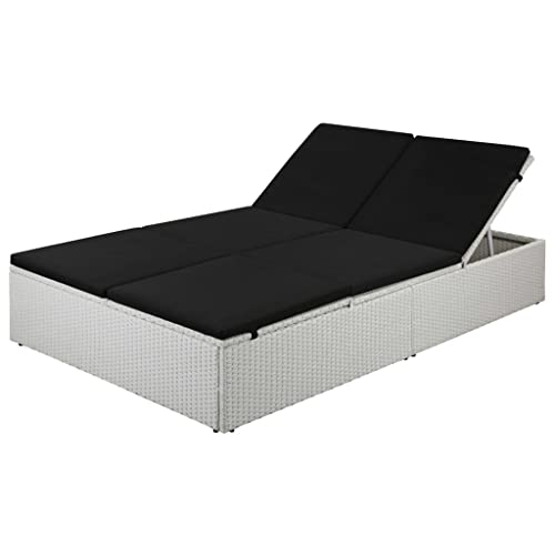 vidaXL Sonnenliege Poly Rattan schwarz mit Auflage Doppelliege