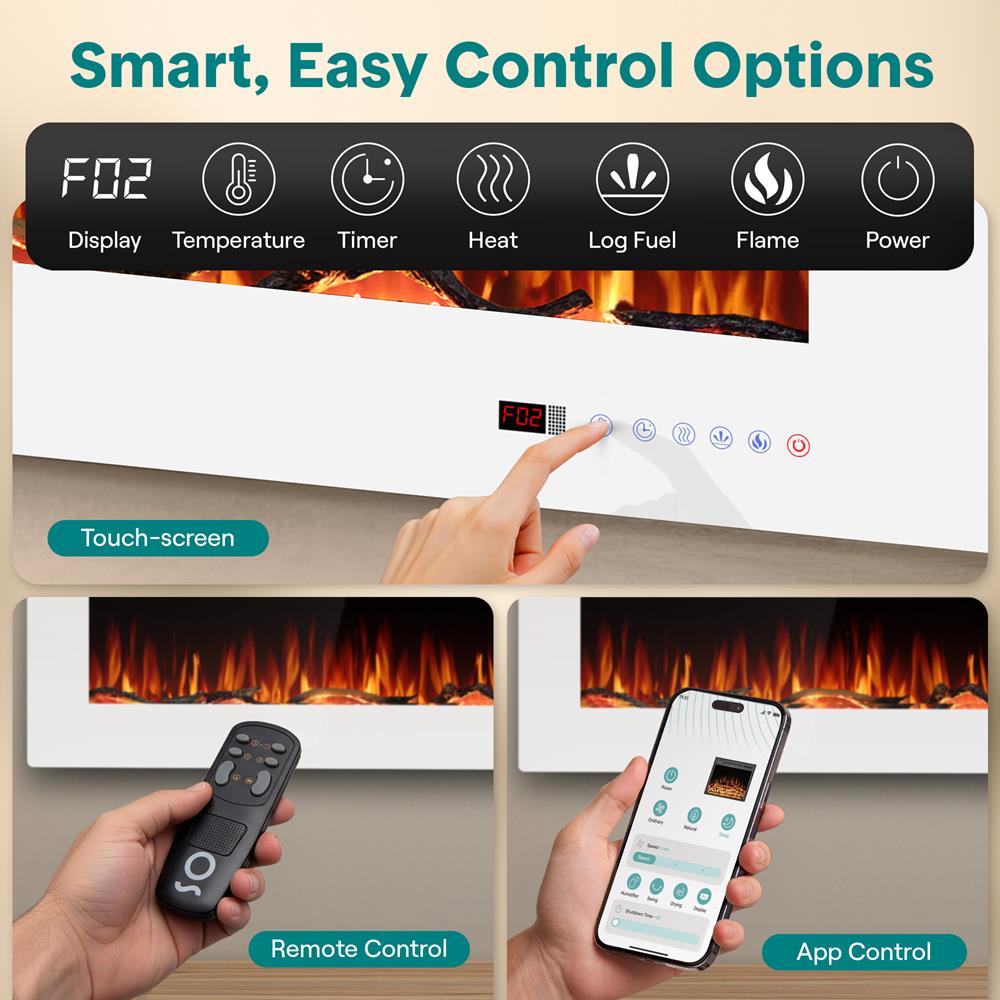 Serenelife Elektrokamin Weiß Wand 1500W LED WLAN App