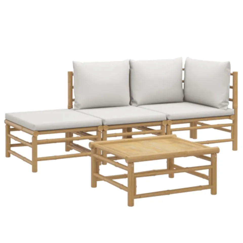 vidaXL Garten-Lounge-Set Bambus Hellgrau 4-teilig