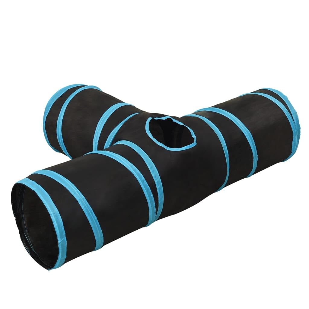 vidaXL Tierbedarf Katzentunnel 3-Wege Polyester Schwarz-Blau