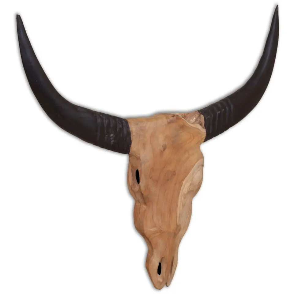 vidaXL Heim & Garten Stierkopf Skulptur Teak Deko 69x6x60cm