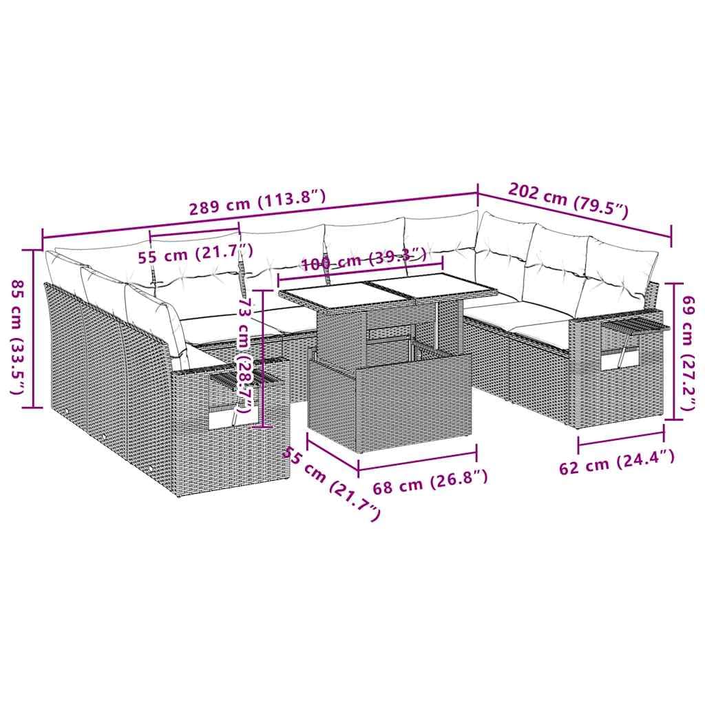 vidaXL Heim & Garten 10-tlg Gartensofa-Set Polyrattan schwarz Tisch