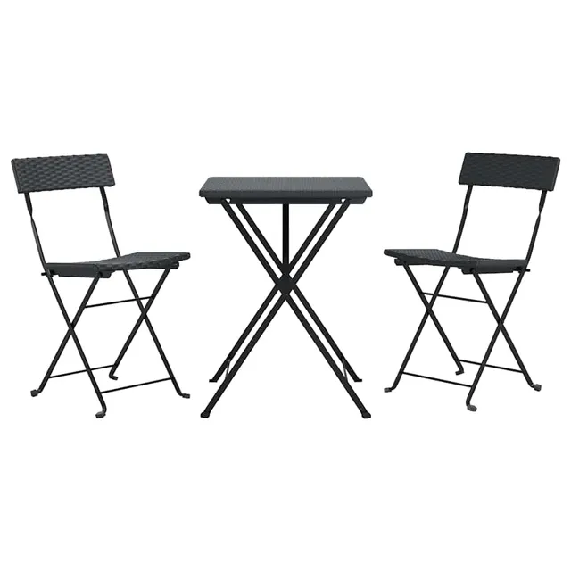 vidaXL Bistro-Set Schwarz 3-tlg Poly Rattan klappbar