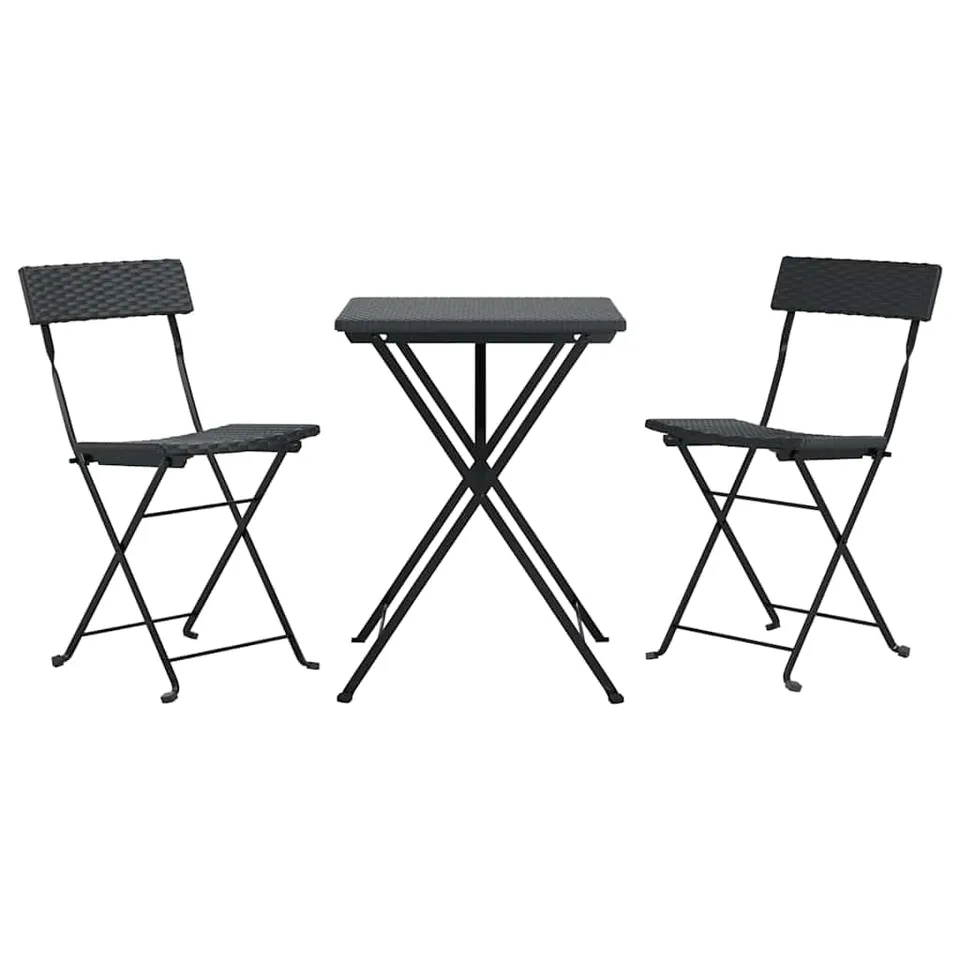 vidaXL Bistro-Set Schwarz 3-tlg Poly Rattan klappbar