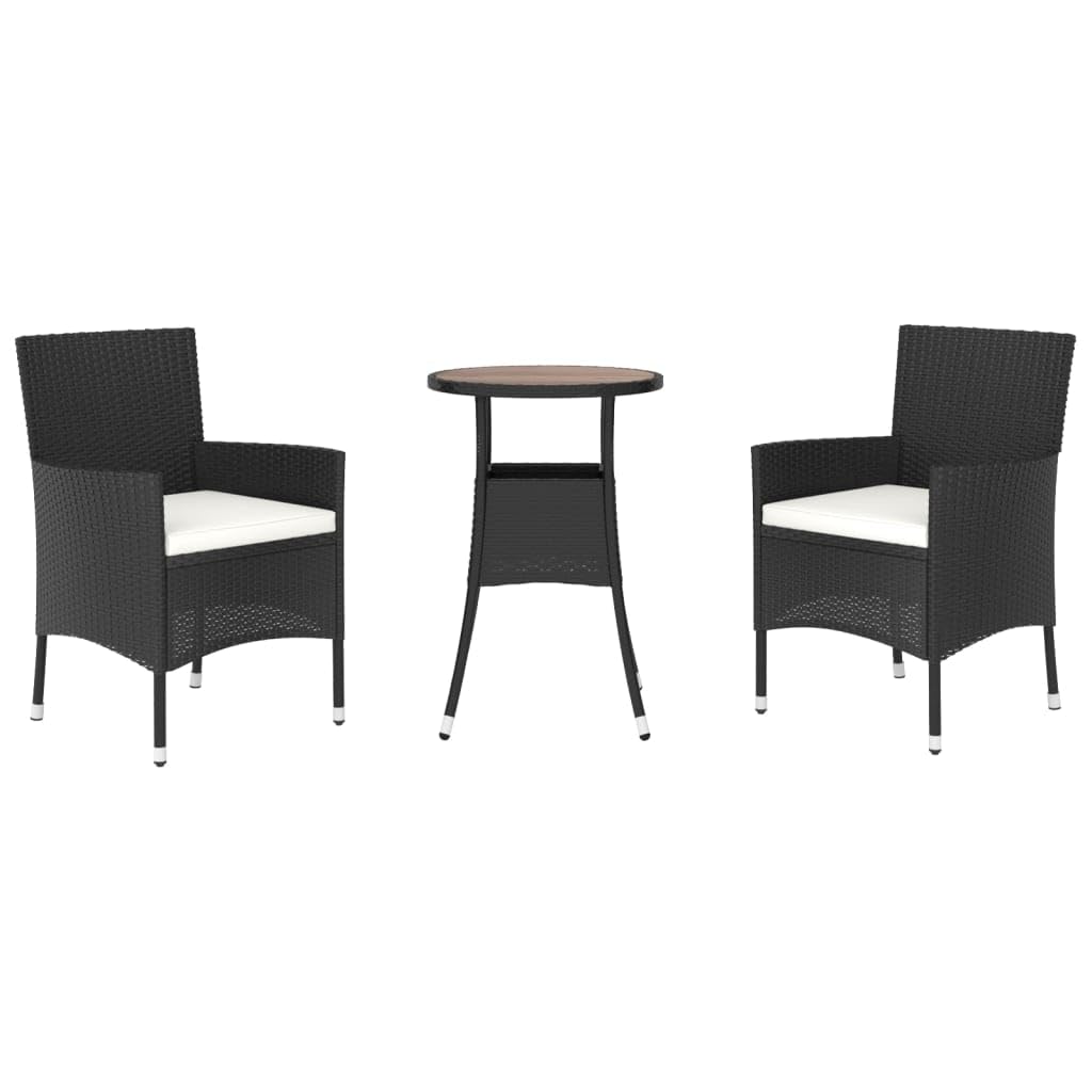 vidaXL Garten-Bistro-Set 3-tlg. Poly Rattan Schwarz-Creme