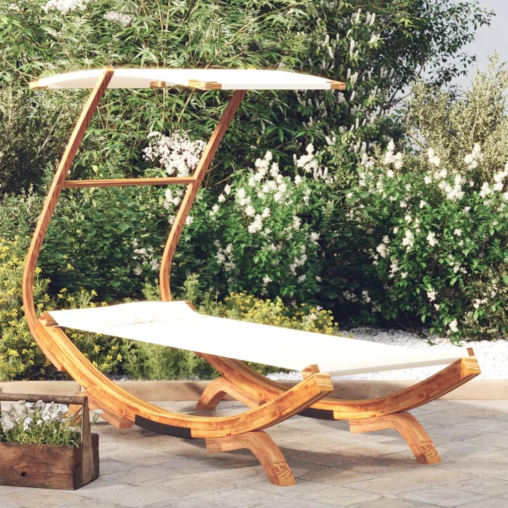 vidaXL Loungebett mit Dach Creme Bugholz 100x190 Sonnenliege