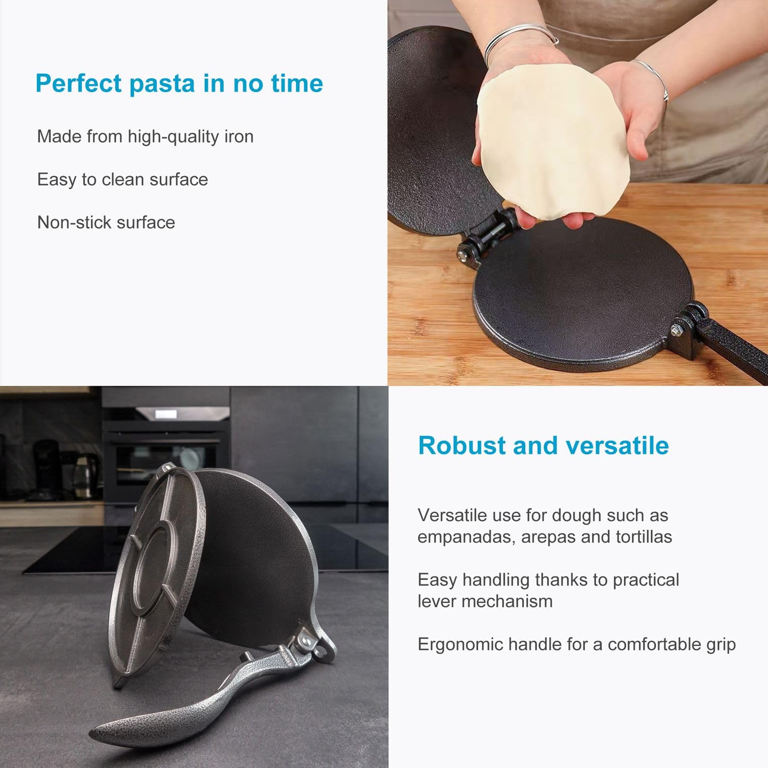 Intirilife Tortilla Presse Gusseisen Schwarz 20 cm