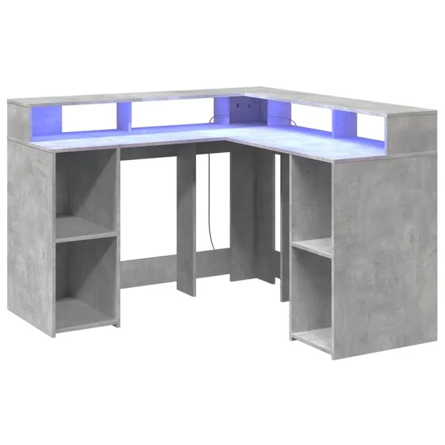 vidaXL LED-Schreibtisch 130x130 Eckschreibtisch Betongrau