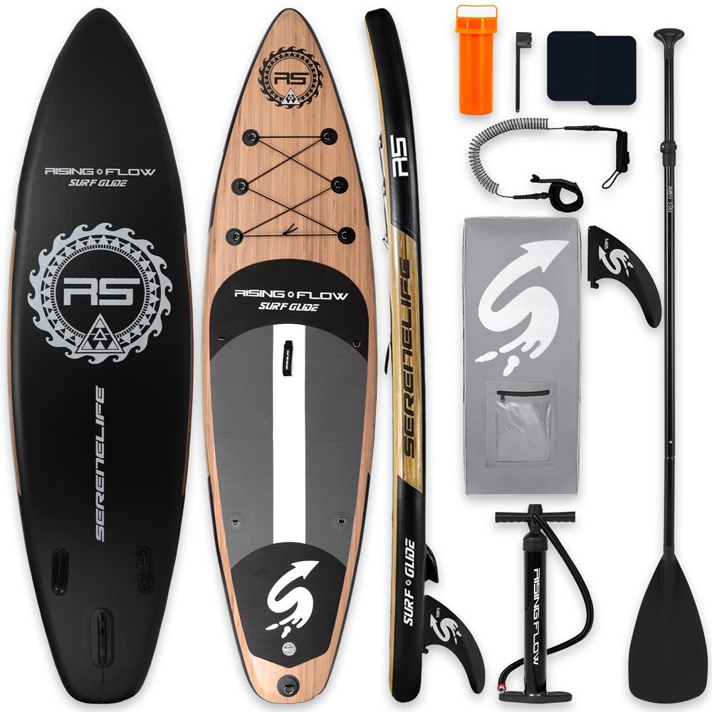 Serenelife SUP Board Aufblasbar 10'6 Holz 350lbs Set