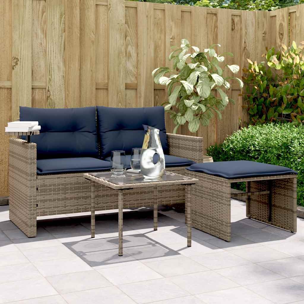 vidaXL Heim & Garten 3-tlg Gartensofa-Set Polyrattan grau mit Kissen