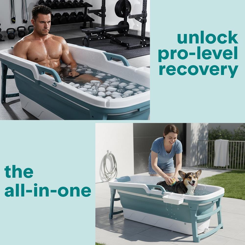 Serenelife Badewanne faltbar 150cm Set blau mit Deckel