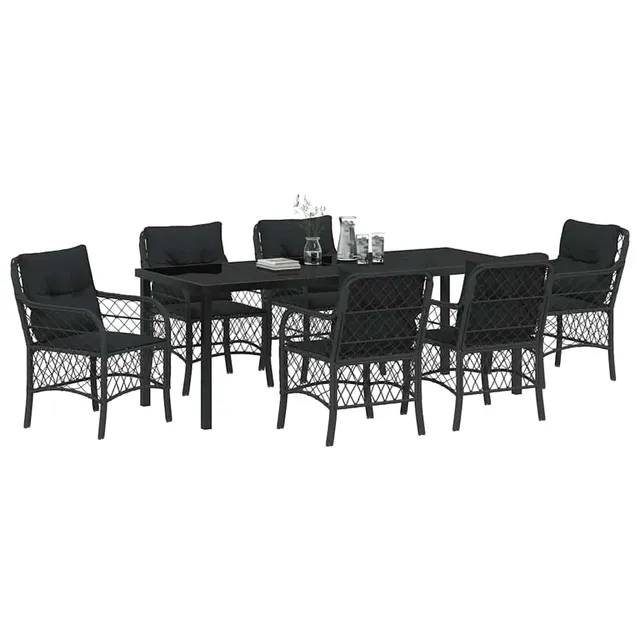 vidaXL Garten Essgruppe Schwarz Poly-Rattan 7 Stk. 6-Sitzer