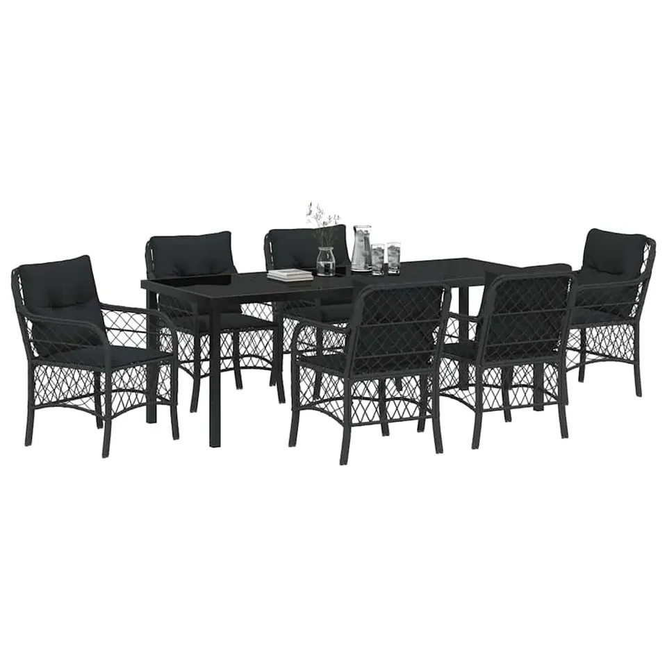 vidaXL Garten Essgruppe Schwarz Poly-Rattan 7 Stk. 6-Sitzer