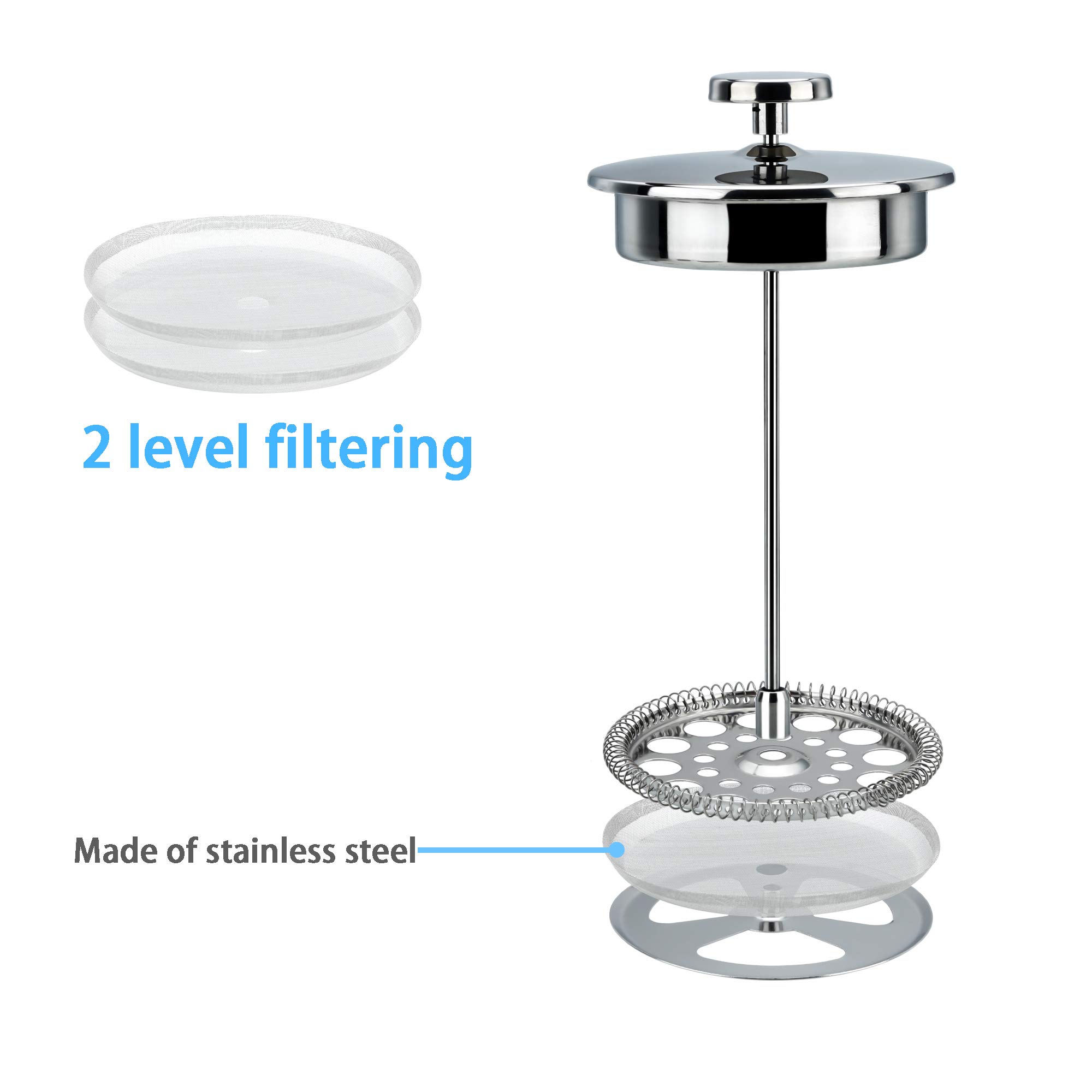 Intirilife French Press Kaffeekanne 1 Liter Edelstahl Silber
