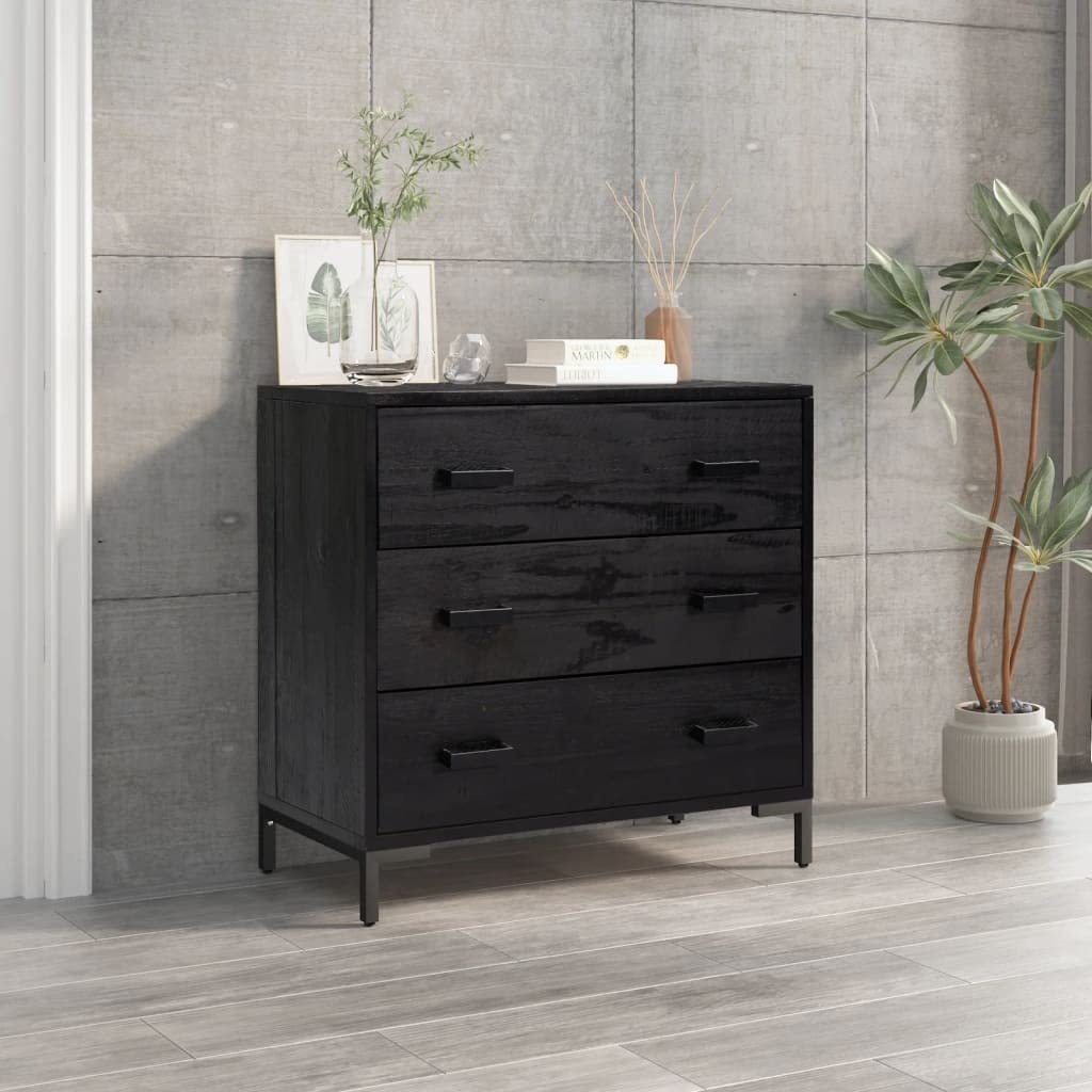 vidaXL Kommode Schwarz 75x35x70 cm Kiefer Massivholz