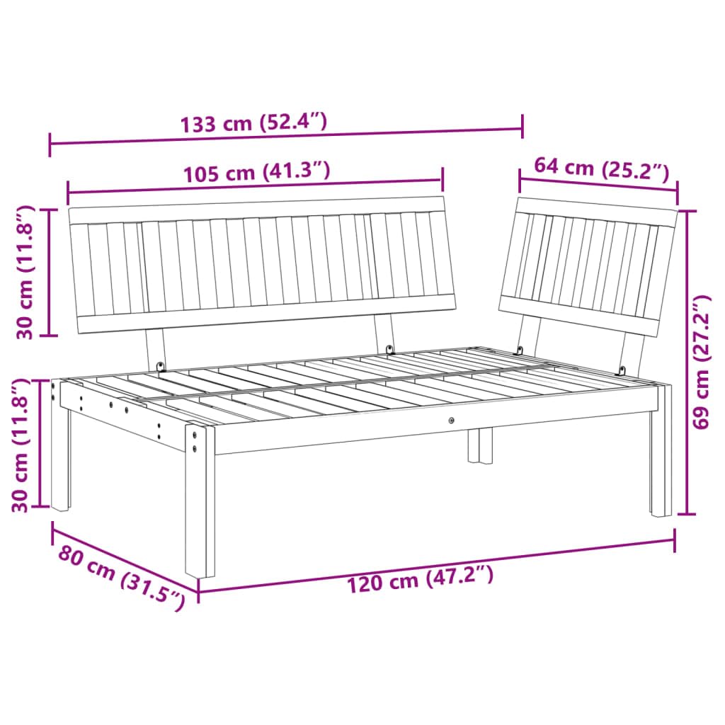 vidaXL Heim & Garten Ecksofa 133 cm Palettensofa Akazie Braun