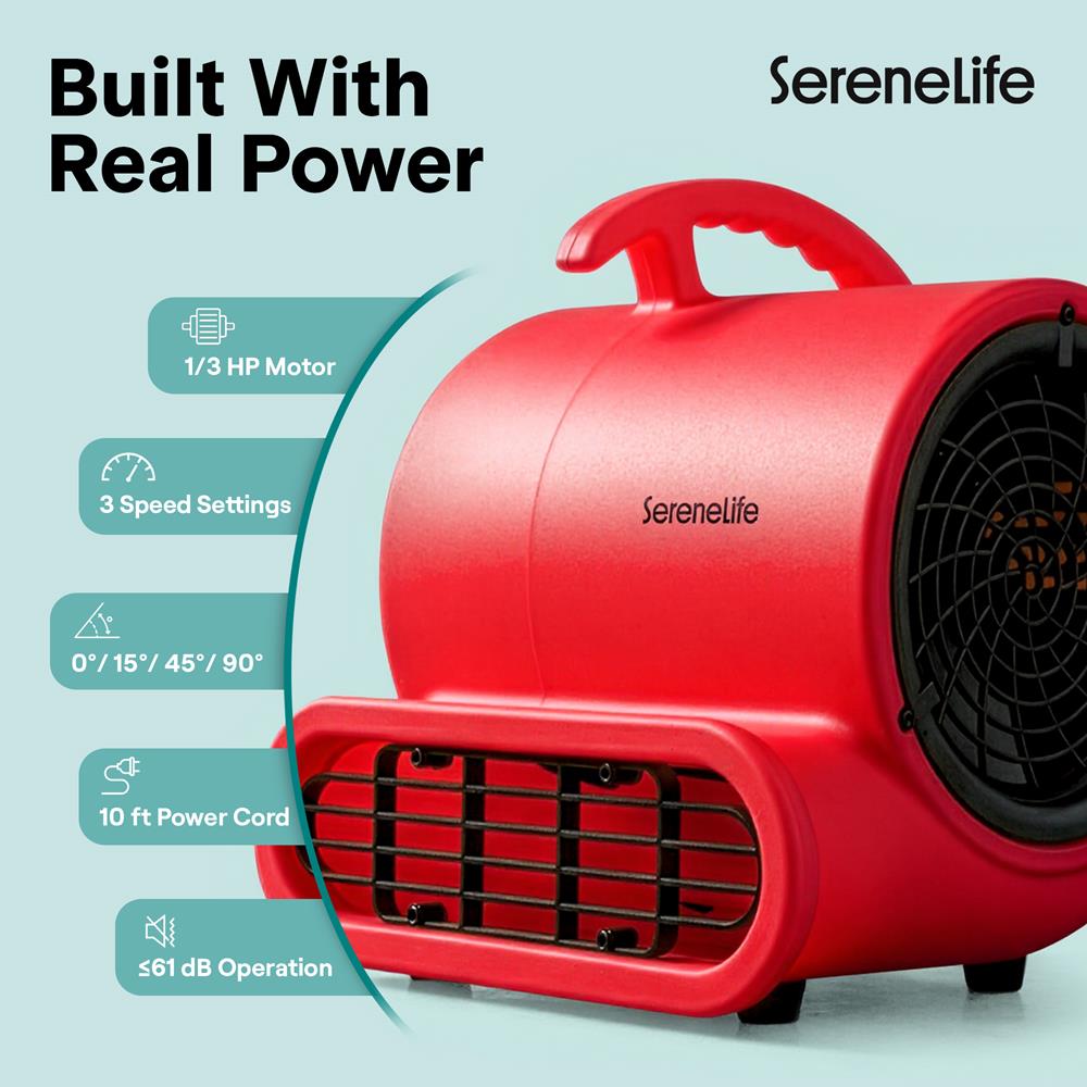 Serenelife Portable AC Bautrockner Gebläse rot 3 Stufen 1000 CFM