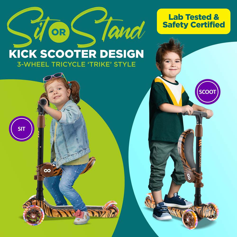 Serenelife Scooters Kinderroller Tiger 3-Rad LED mit Sitz
