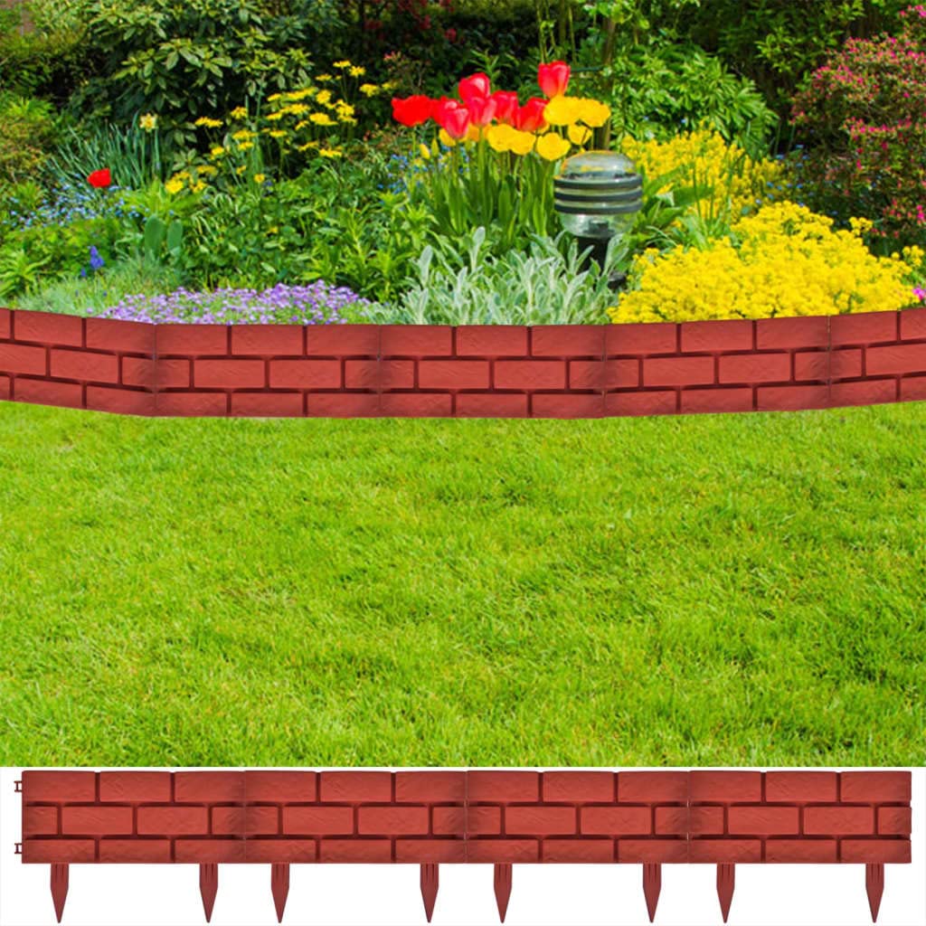 vidaXL Rasenkante Rot Gartenpalisade 5m 11-teilig Polypropylen