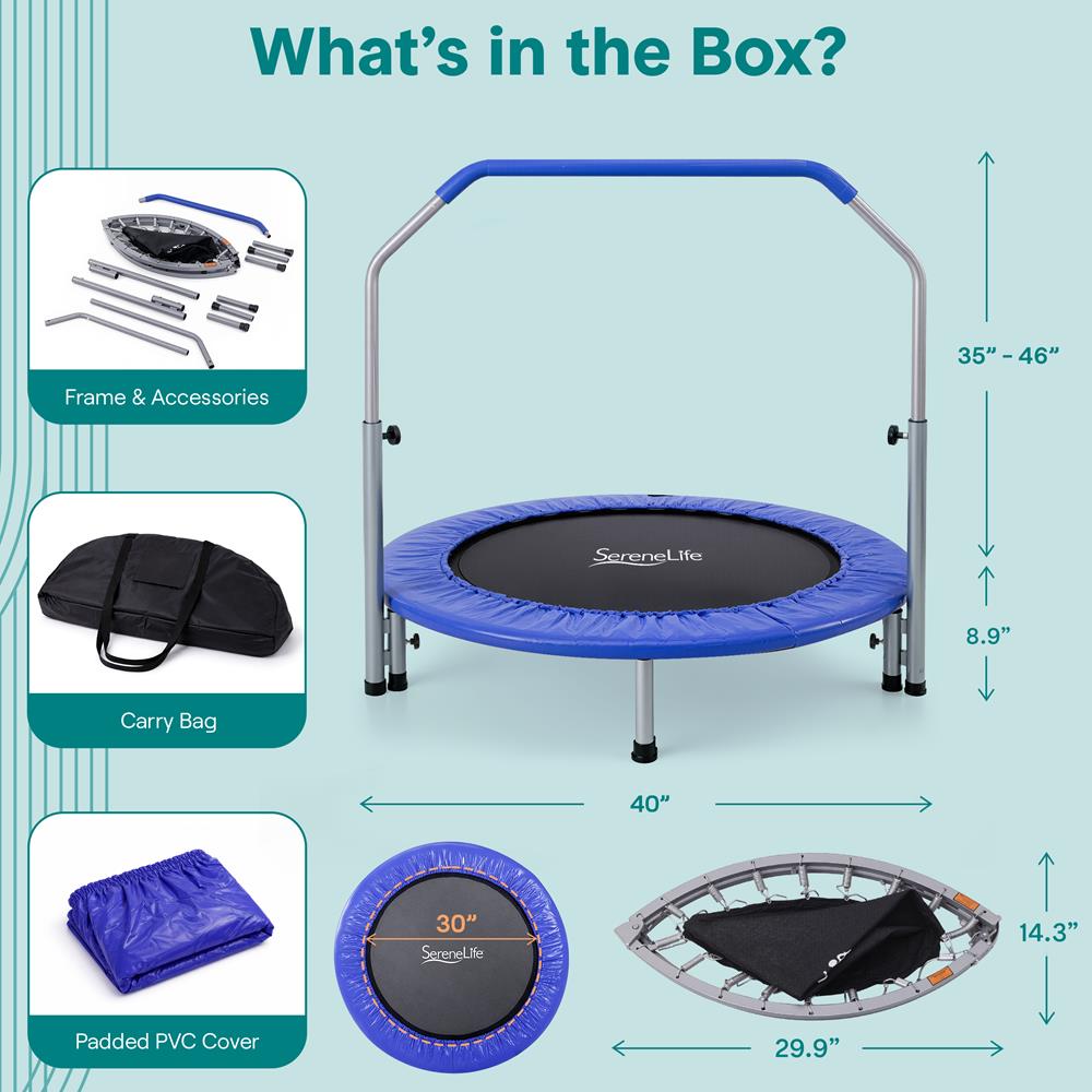 Serenelife Fitness Trampolin 40 Zoll Klappbar Dunkelblau