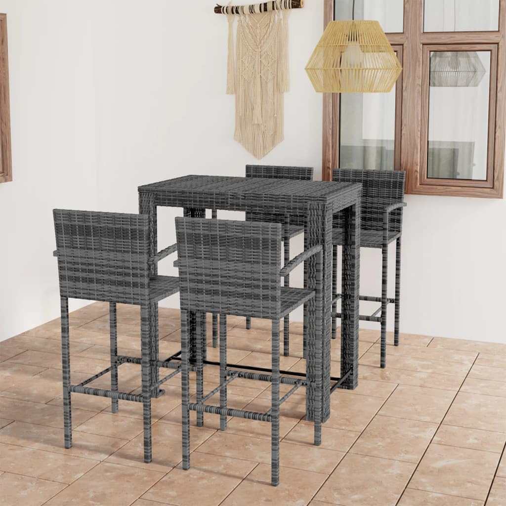 vidaXL Heim & Garten Garten-Bar-Set 5-tlg grau Rattan