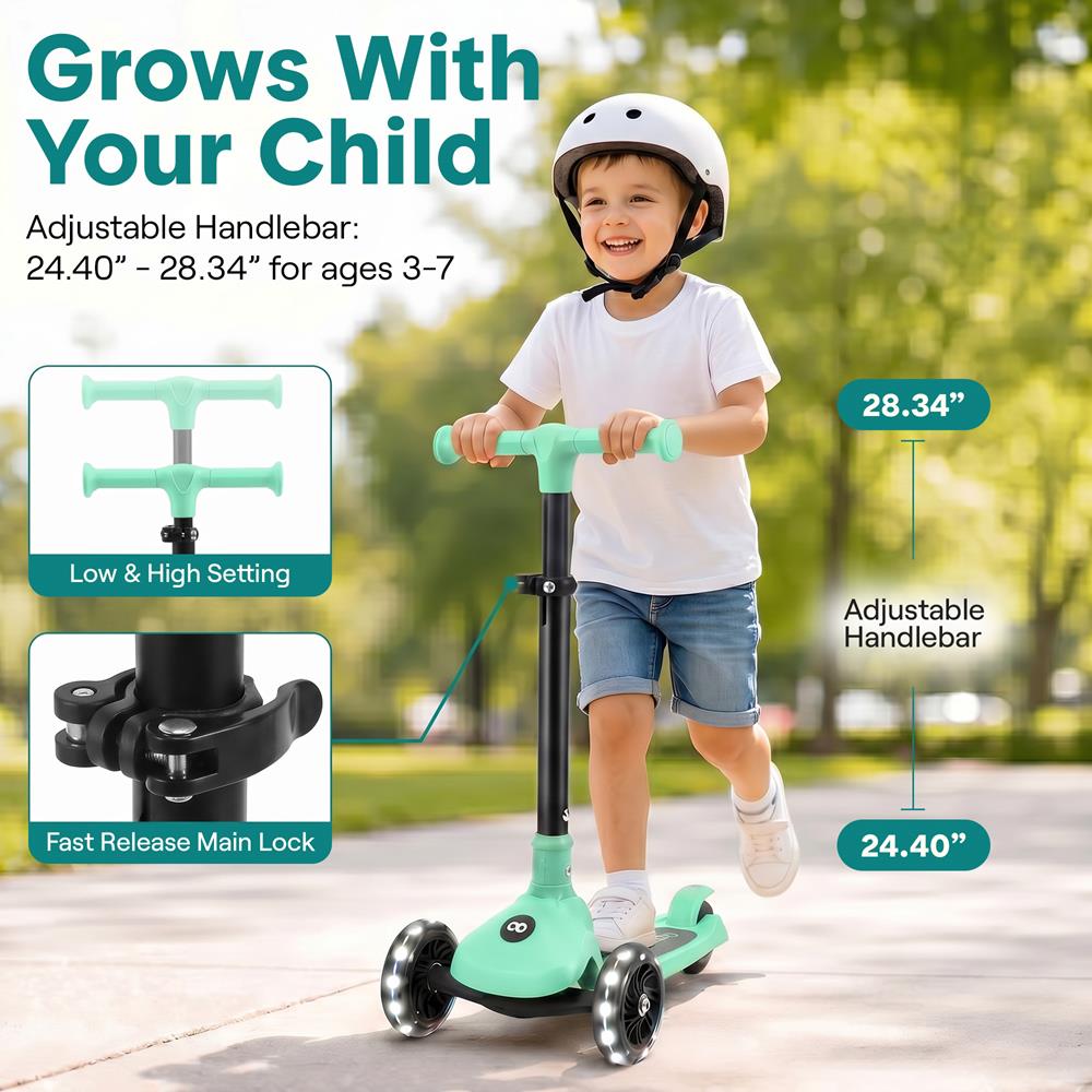 Serenelife Scooters Kinderroller 3-Rad Mint LED Klappbar