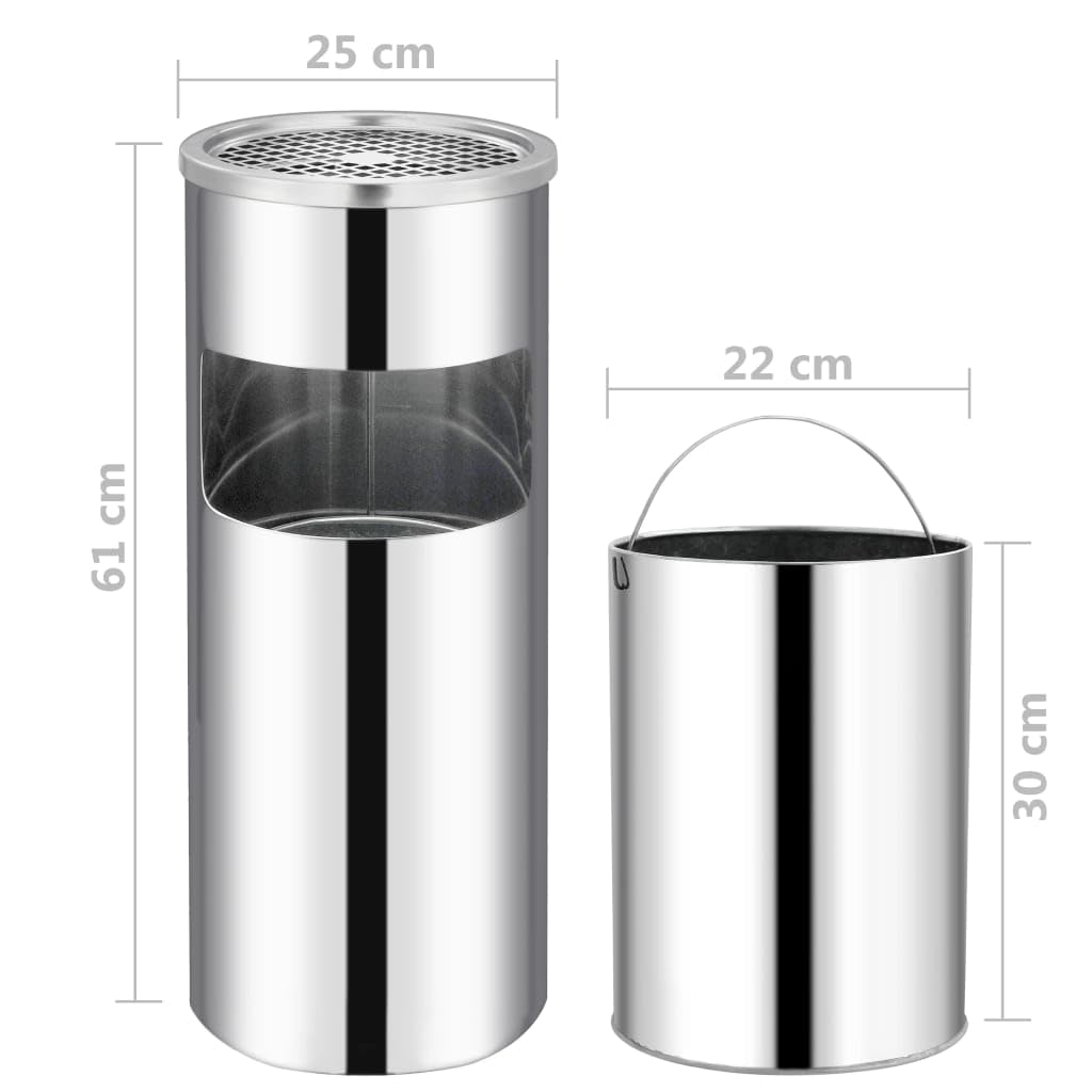 vidaXL Mülleimer Aschenbecher 30L Edelstahl Silber