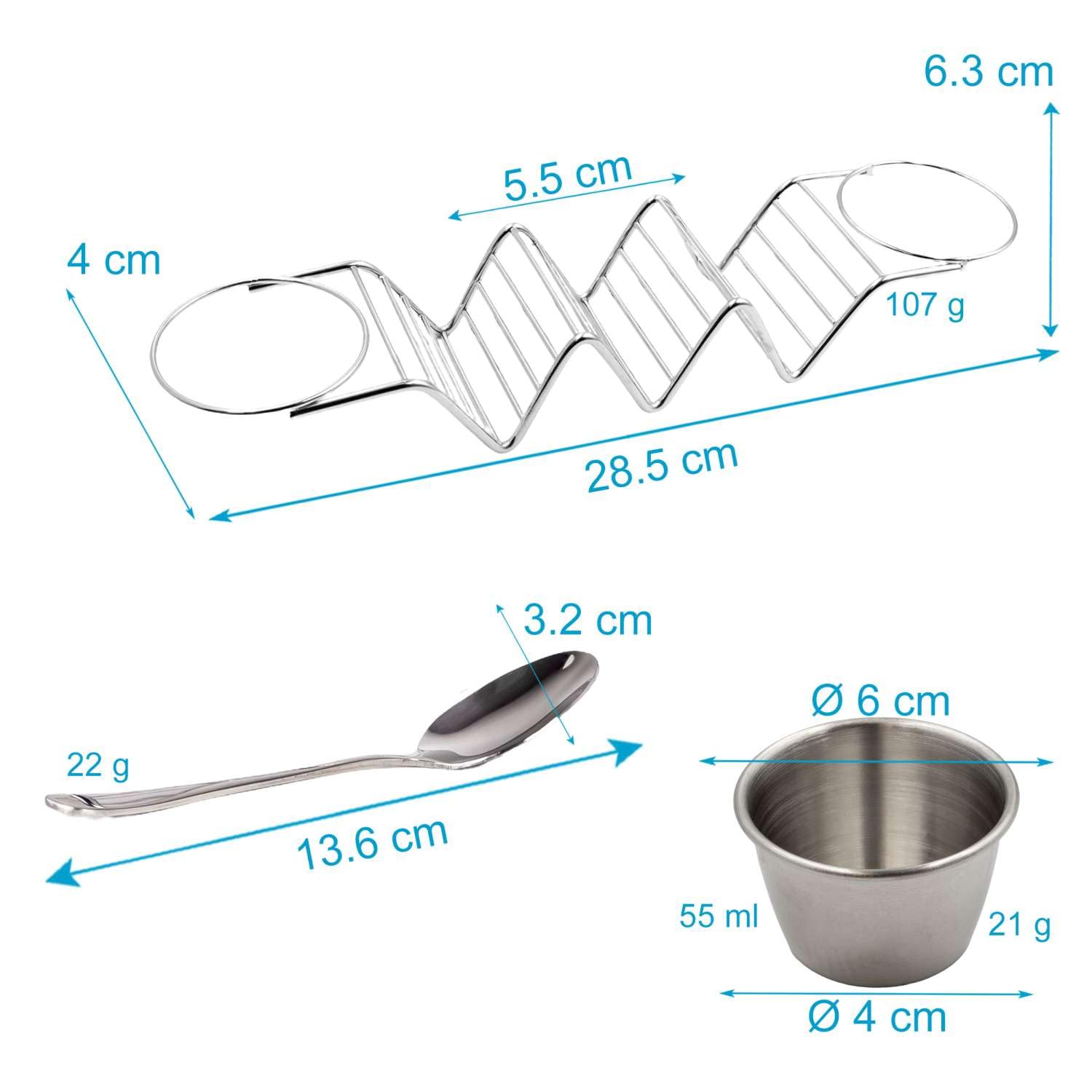 Intirilife Taco Halter Edelstahl für 3 Tacos mit Dipschalen