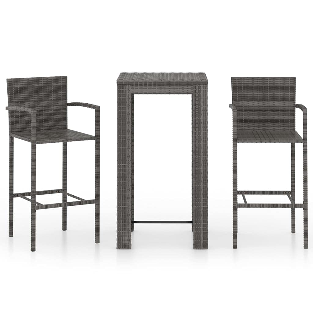 vidaXL Gartenbar Set 3-tlg. Bartisch Grau Polyrattan