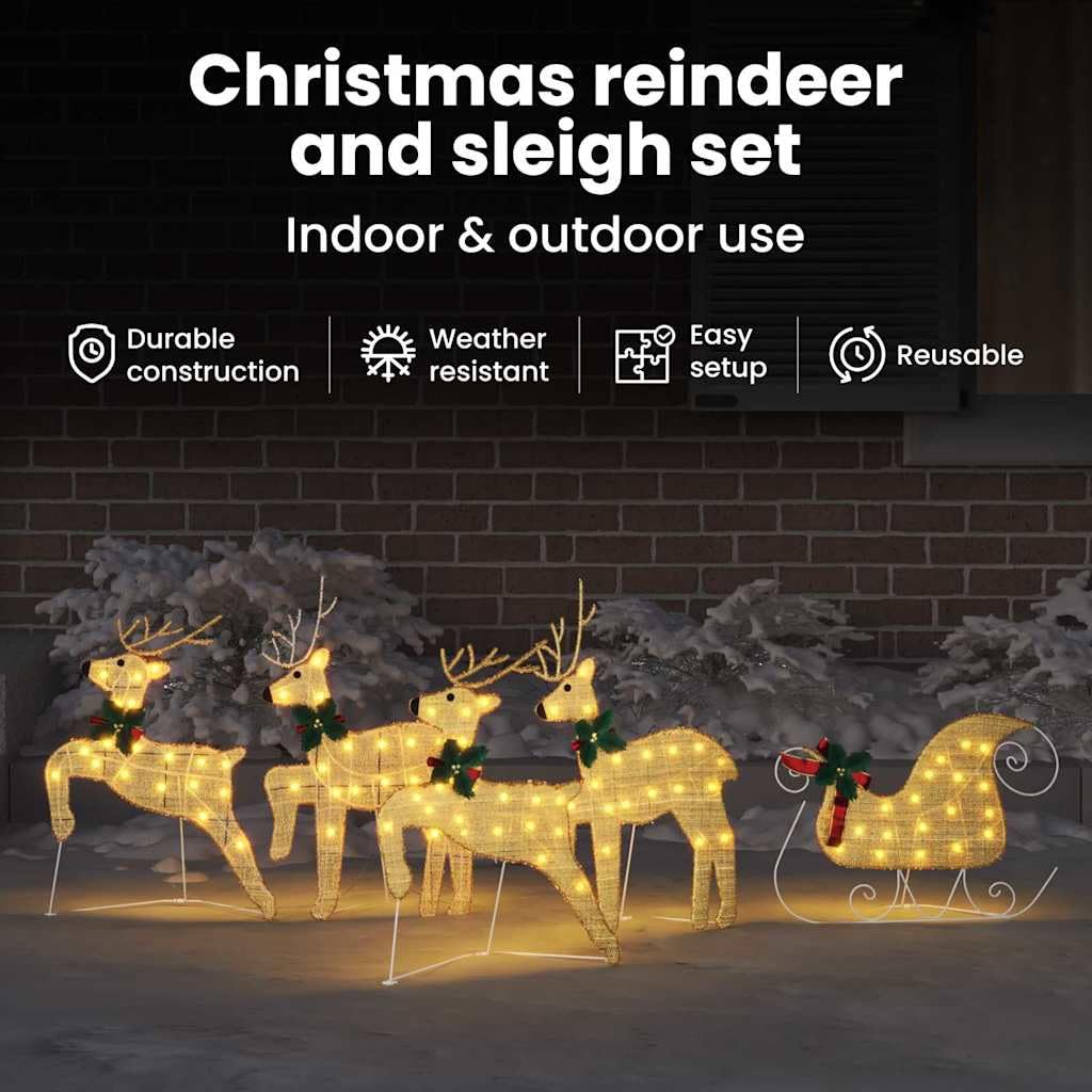 vidaXL LED Rentiere 5-tlg Weihnachtsdeko gold 43x18x66 cm