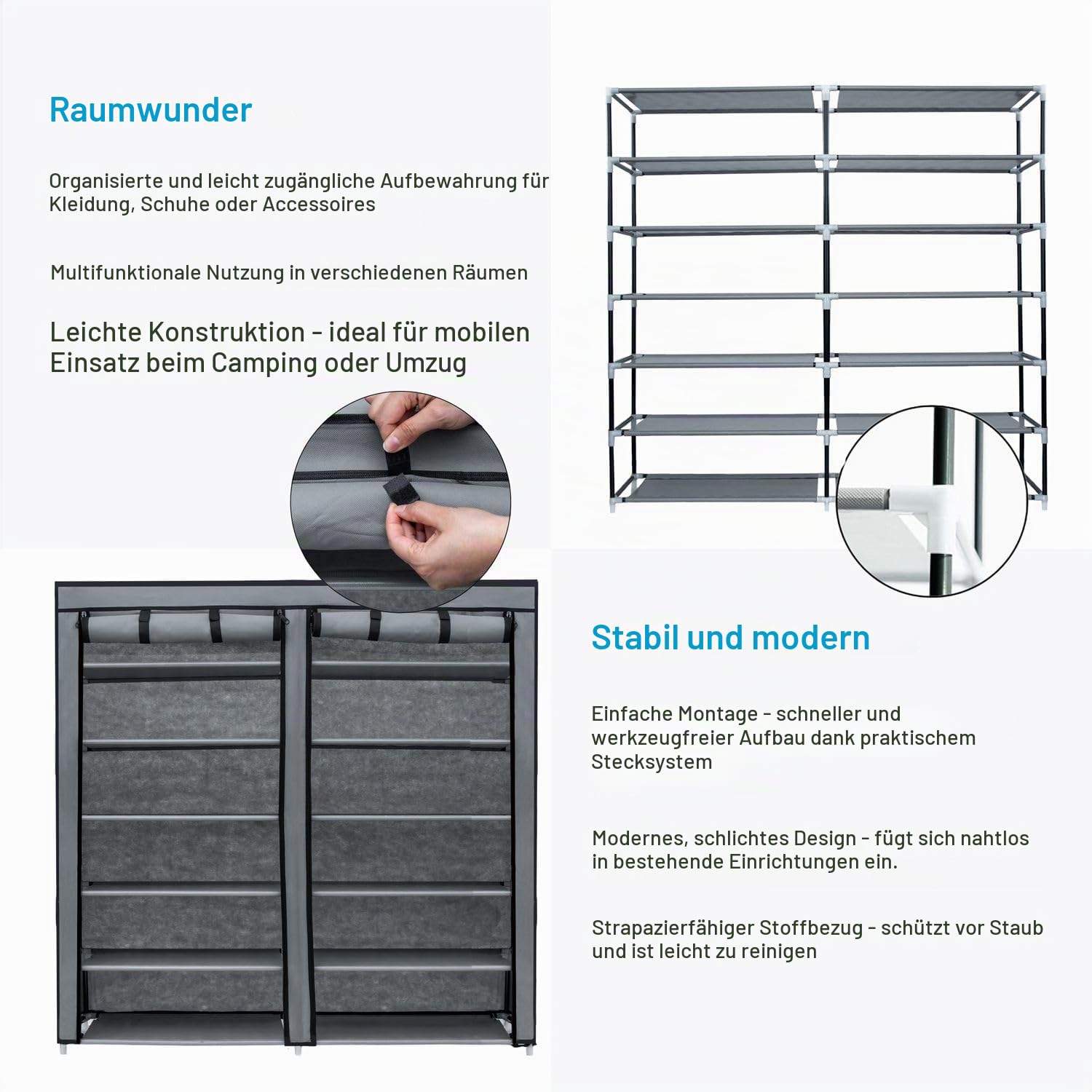 Intirilife Faltschrank Aschgrau 116,5x30x114 cm mit 12 Fächern
