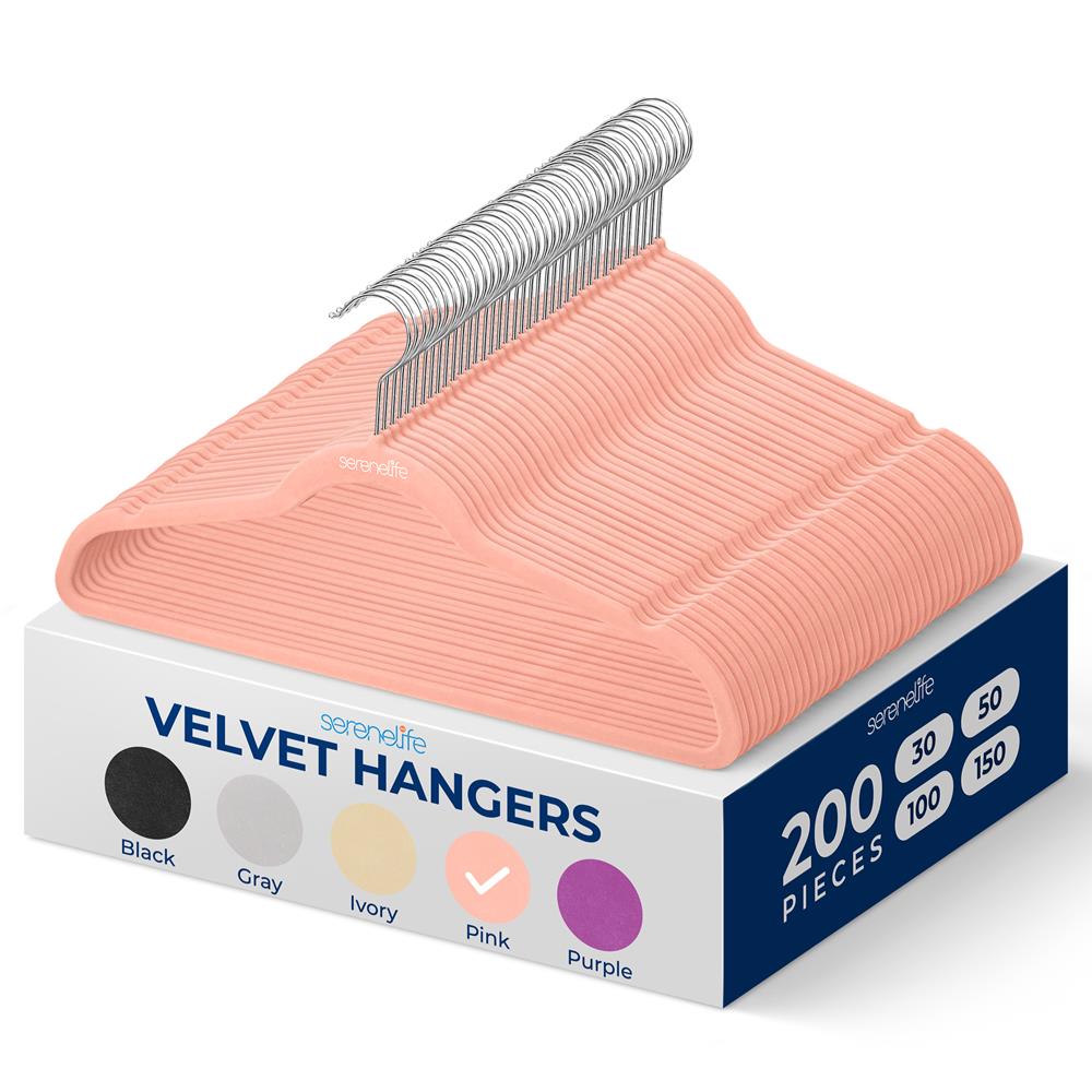 Serenelife Samt Kleiderbügel 200 Stück Pink rutschfest