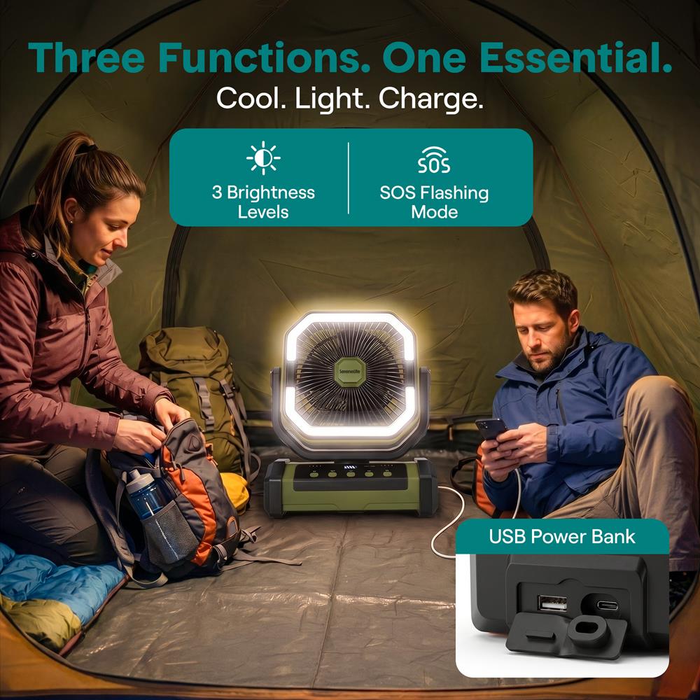 Serenelife Camping Ventilator Akku grün 20000mAh LED USB-C