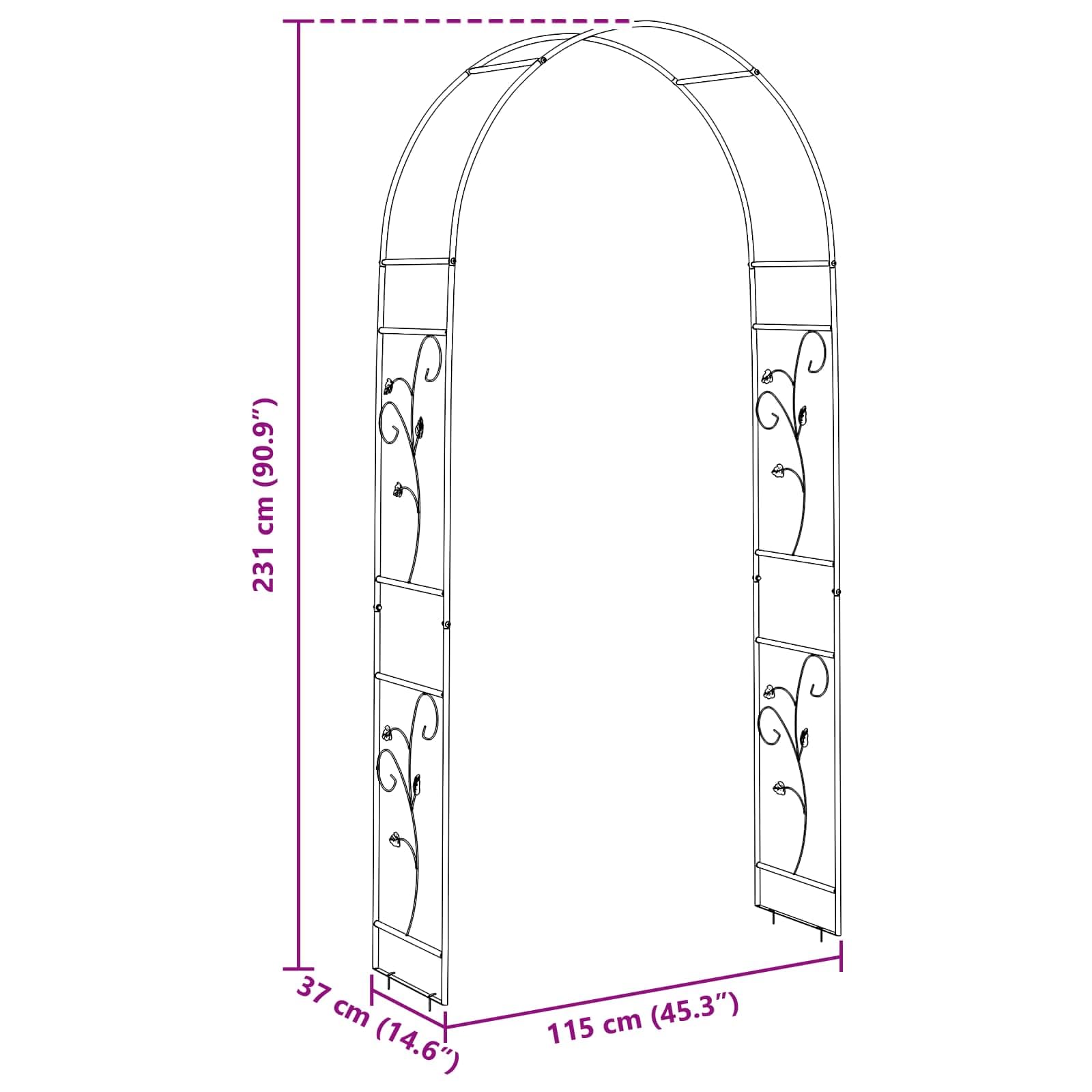 vidaXL Heim & Garten Gartenbogen 115x37x231 Schwarz Metall