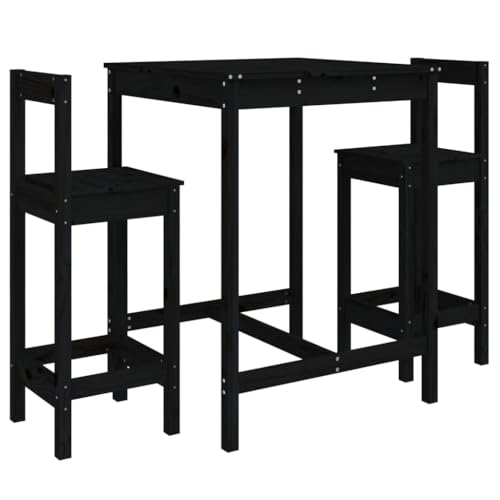 vidaXL 3-tlg. Gartenbar-Set Bartisch schwarz mit Lehne