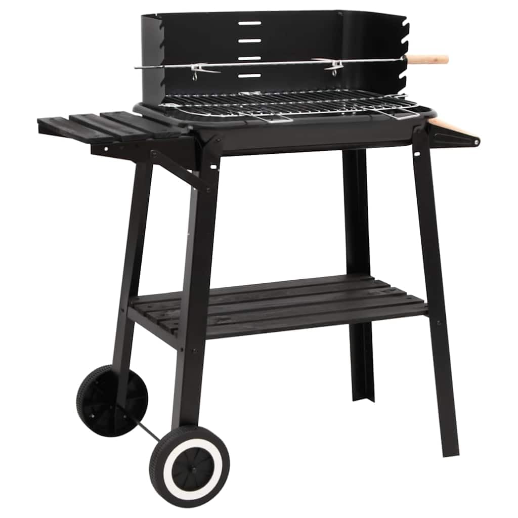 vidaXL Holzkohlegrill mit Rädern Schwarz Stahl höhenverstellbar