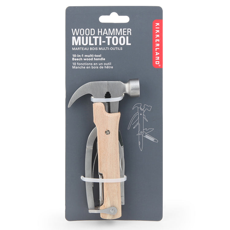 Kikkerland Wooden Hammer Multi-Tool 10-in-1 Buche