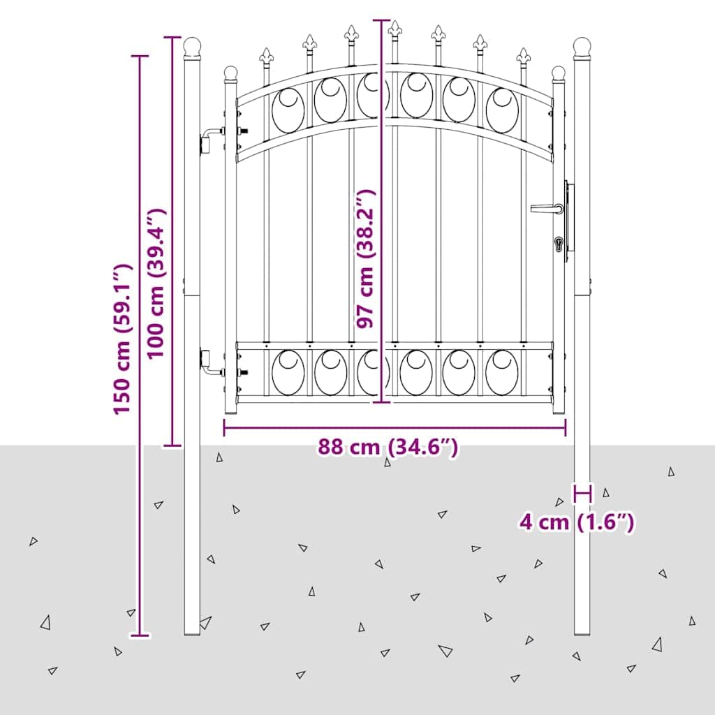 vidaXL Heim & Garten Zauntor Stahl 102x150cm Schwarz mit Spitzen